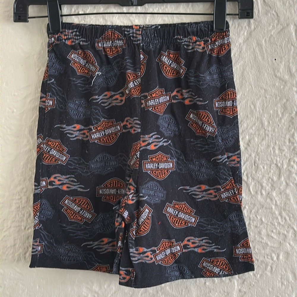 Harley-Davidson Kids Boys Shorts Black Orange Flames Bar and Shield Logo 8 Flaws